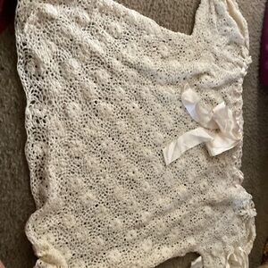 Lucky Brand crochet with silk ribbon ties top